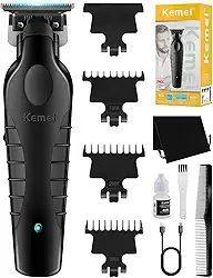 KEMEI Trimmer Professional Men 's Cordless Haircut Kit de corte de cabelo elétrico para barba, aparador de contorno de lâmina T Zero Gap masculino, KM-2299