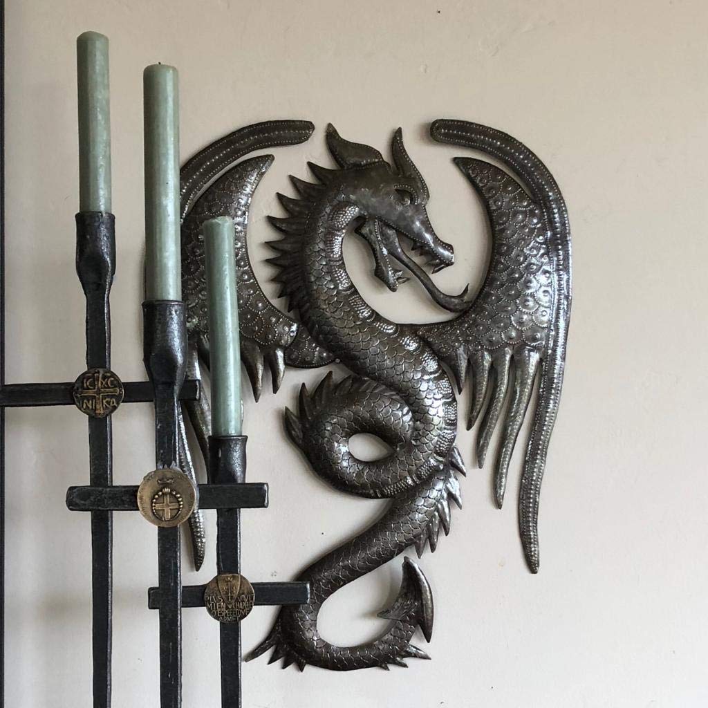 Drachen Deko WADORN Chinesischer Drache Aus Metall, Wandkunst, Eisen, Metall Drachen Anhänger