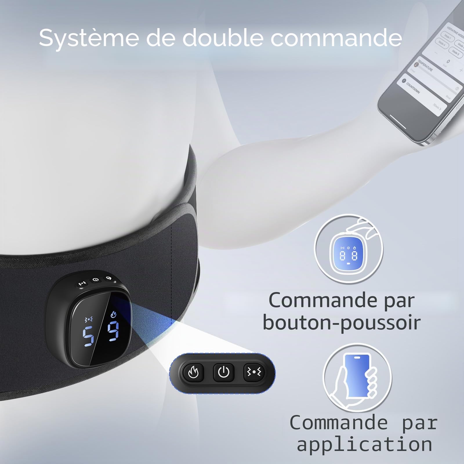 Comfytemp Ceinture chauffante pour le dos avec batterie 15 Wh avec USB, 9 niveaux de chaleur, 5 modes de vibration contrôle par simple pression d'un bouton et d'une application, ceinture