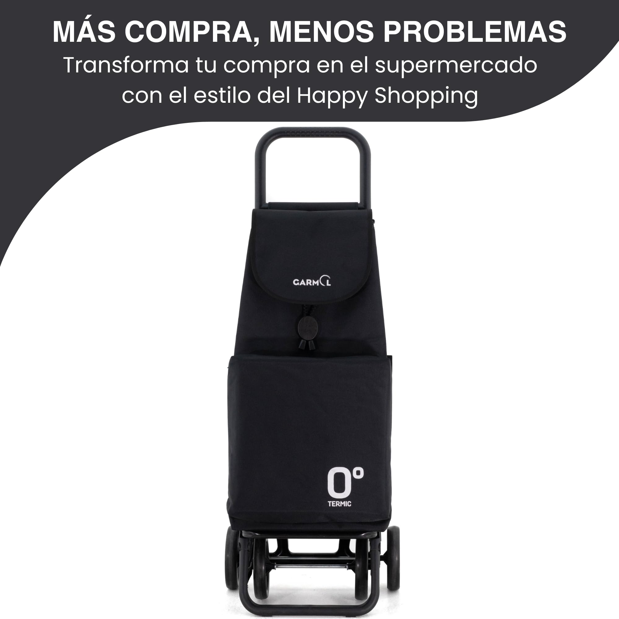 GARMOL Carro de la Compra Térmico Plegable 55 Litros |Bolsillo Térmico Interior de 11 Litros | Carro de la Compra 4 Ruedas Gran Capacidad | Carrito Compra Plegable Color Negro