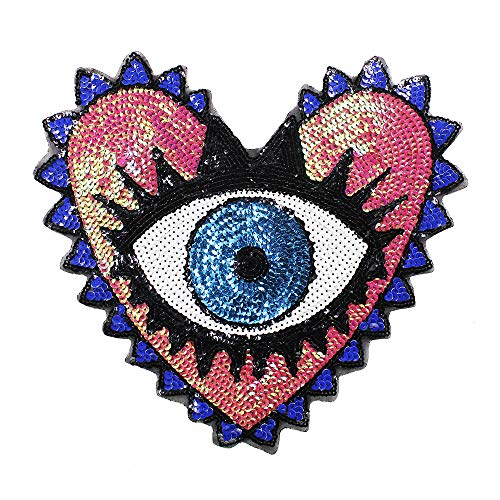 EMDOMO Pailletten-Herz-Augen-Design, Aufnäher zum Annähen auf Jacke, Rücken-Abzeichen, Pailletten-Motive, Näh-Applikation, Zubehör, 1 Stück Cover