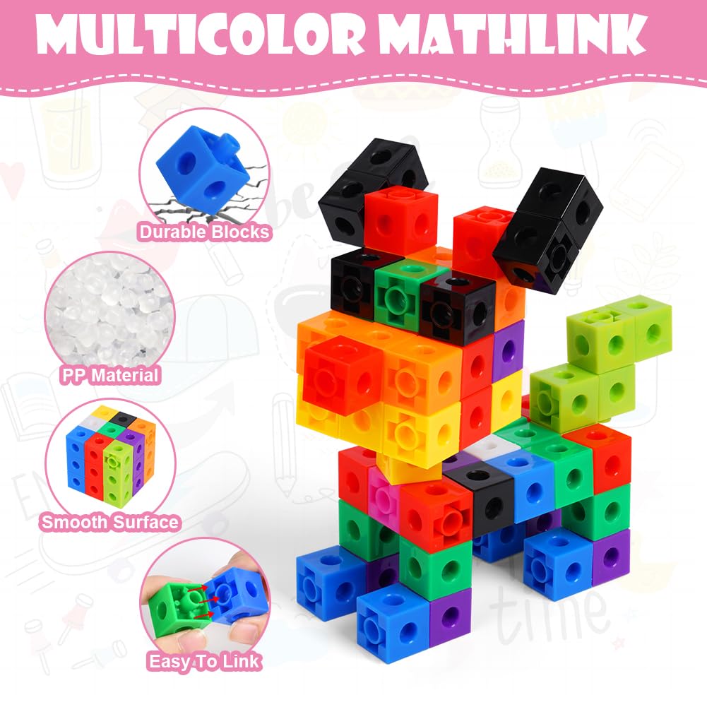 HOTUT Set di Attività per Cubi, 100 Pezzi Cubi da Incastrare, Cubi Gioco Bambini con 18 Carte Attività, Giochi Didattici di Matematica per Bambini, Cubi per Lo Sviluppo Delle Capacità Matematiche