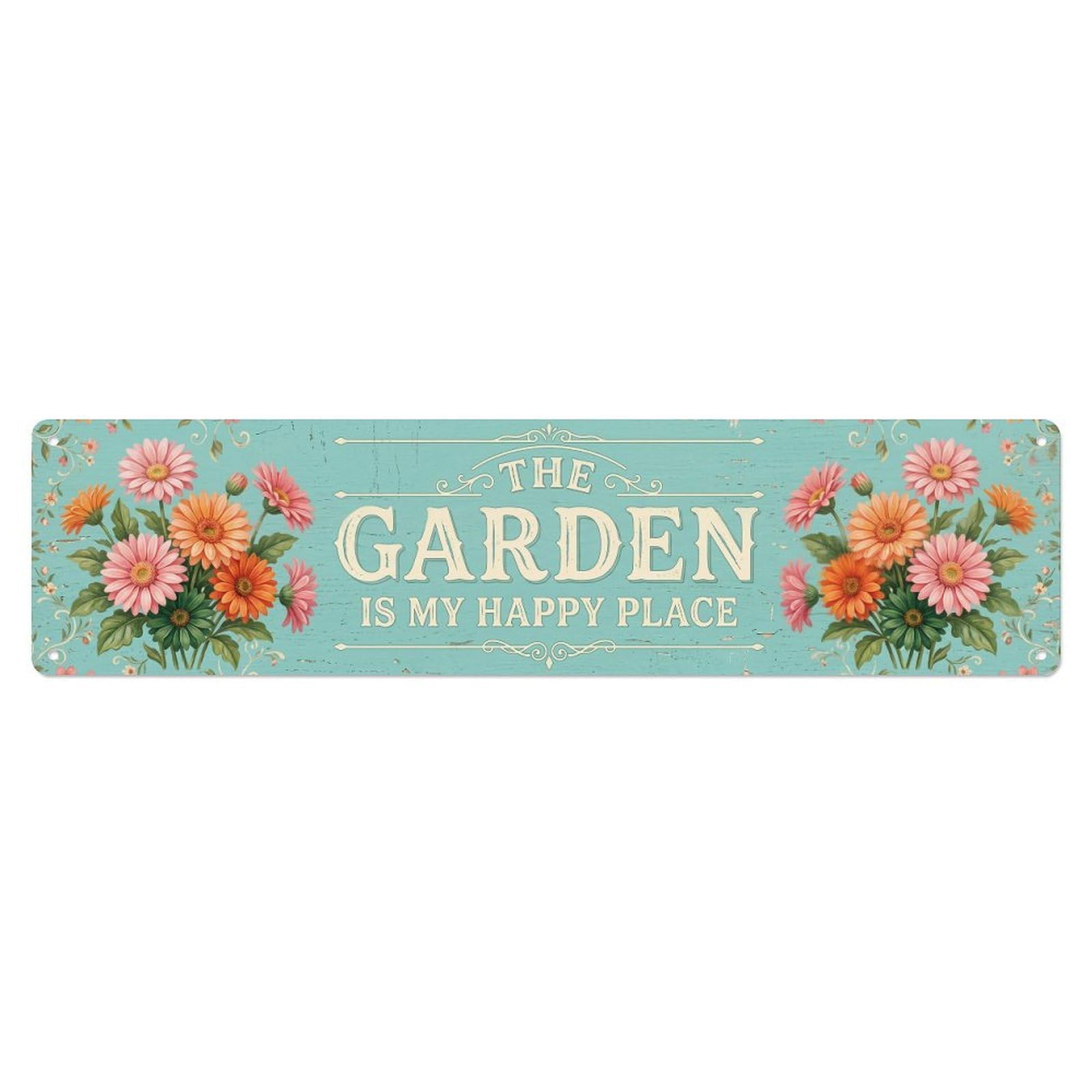 Vintage The Garden Is My Happy Place Gerbera Daisy Metal Tin Sign