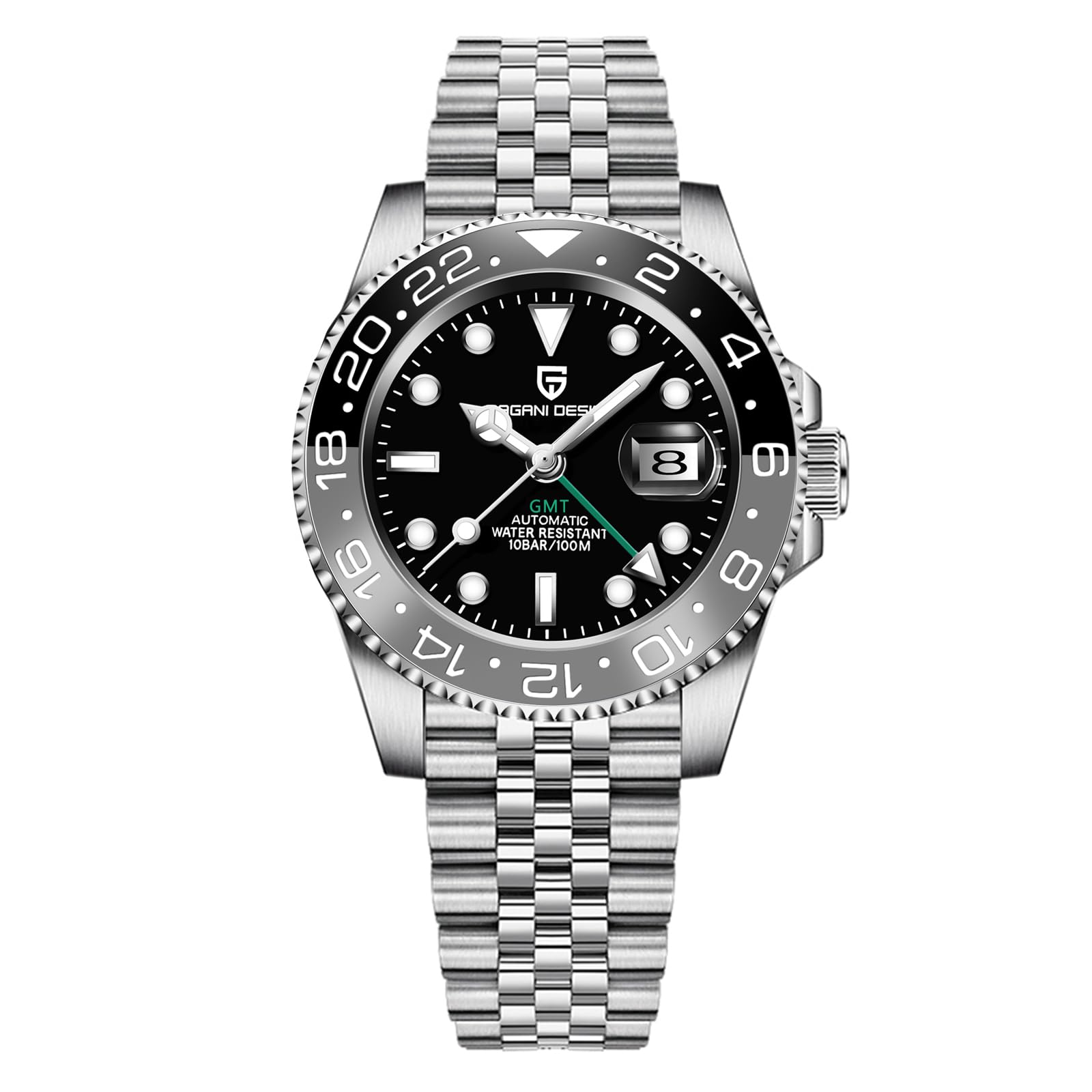 Pagani Design Men's GMT Automatic Mechanical Watch 100m/bar Waterproof Ceramic Bezel Sapphire Glass Luminous Hands Watch