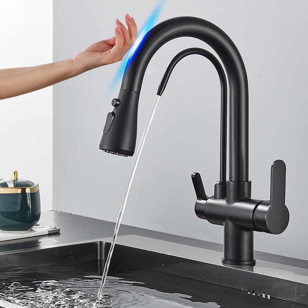 Smart Sensor Pure Water Kitchen Faucet, 2 – Model Spout, Deck – Mount Handle, Filtered Hot & Cold Water Mixer, Gray(Black) Smart Sensor Pure Water Kitchen Faucet, 2 – Model Spout, Deck – Mount Handle, Filtered Hot & Cold Water Mixer, Gray(Black)