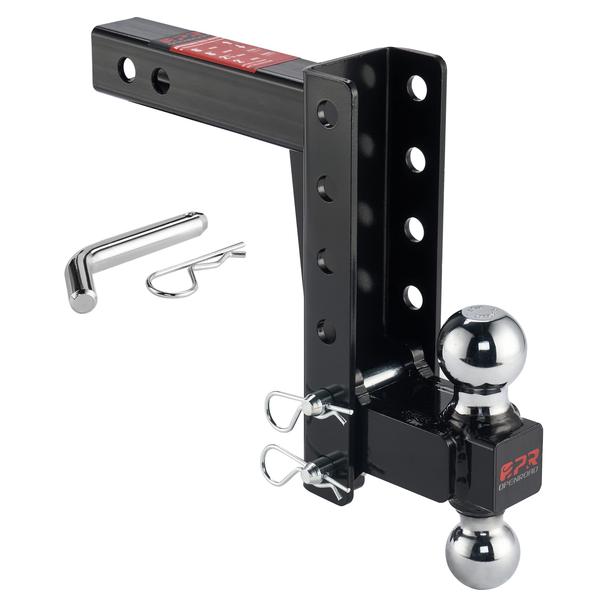 OPENROAD Adjustable Trailer Hitch Ball Mount Fits 2-Inch Receiver, 2’’ & 2-5/16’’ Dual Balls 12000lbs/7500LBS, 8" Drop/ 8" Rise Drop Hitch, Tow Hitch for Heavy Duty Truck with Stainless Steel Pins