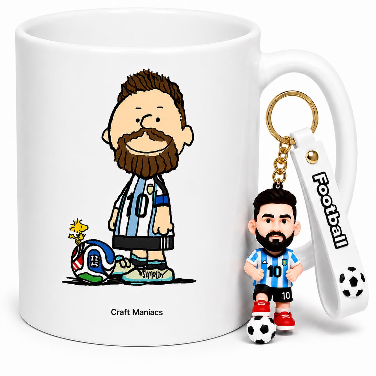 CRAFT MANIACS Goat Lionel Messi White Mug with Matching Silicone Football Keychain-picture-31