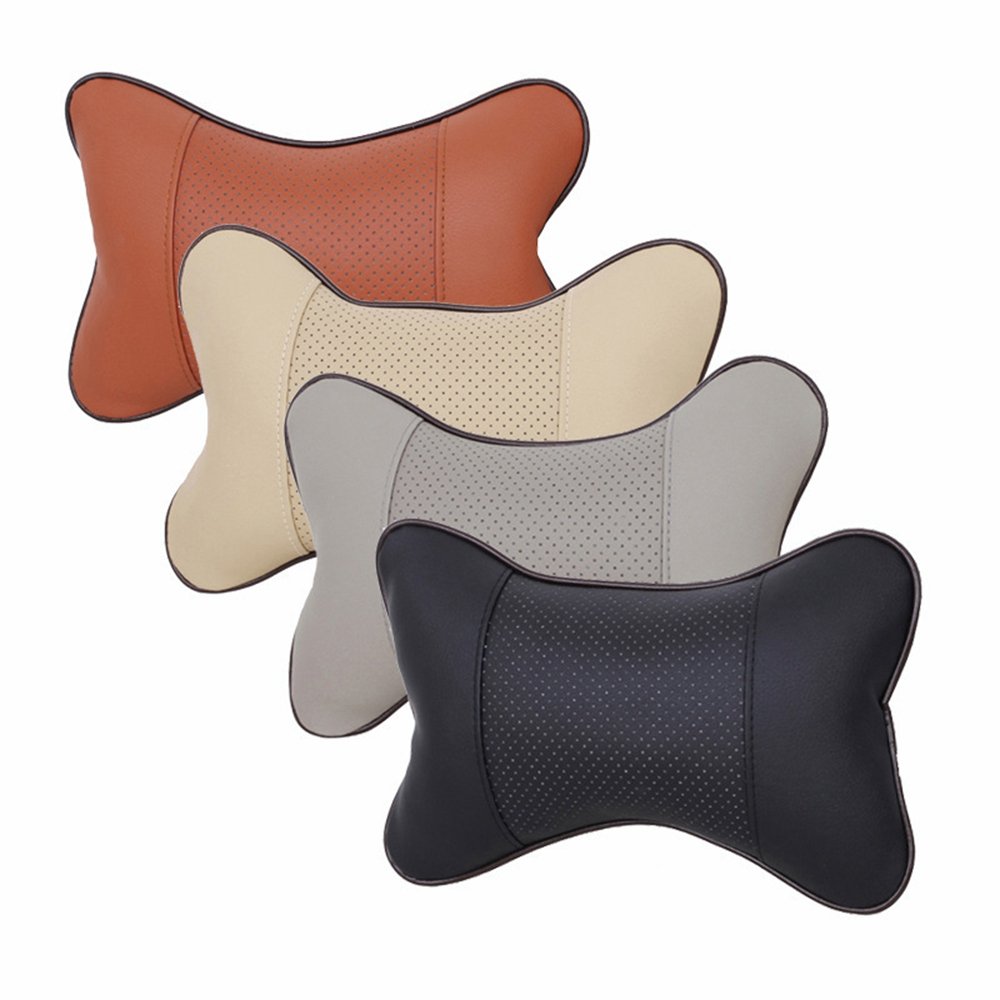 VAGCARS 2 cuscini per poggiatesta auto, cuscino di supporto per il collo, cuscino traspirante per auto, in pelle, con fodera rimovibile, cuscini