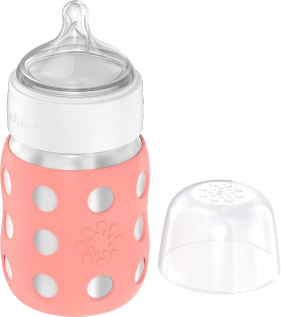 Lifefactory 8oz Glass Baby Bottle with Stage 2 Nipple, Cantaloupe