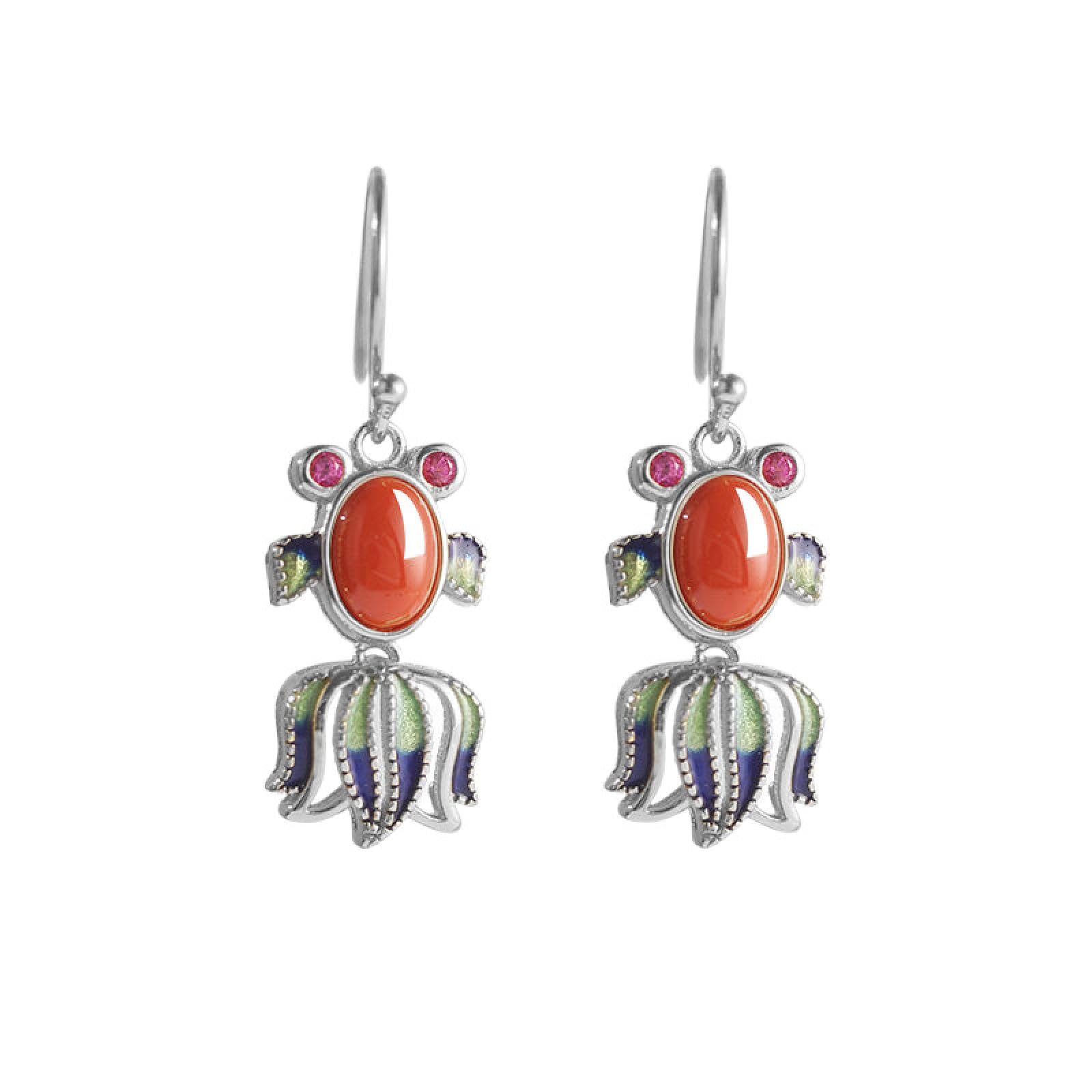 Boucles d'oreilles Poisson Émail Légères Anti-Allergie avec Agate Fille - 6
