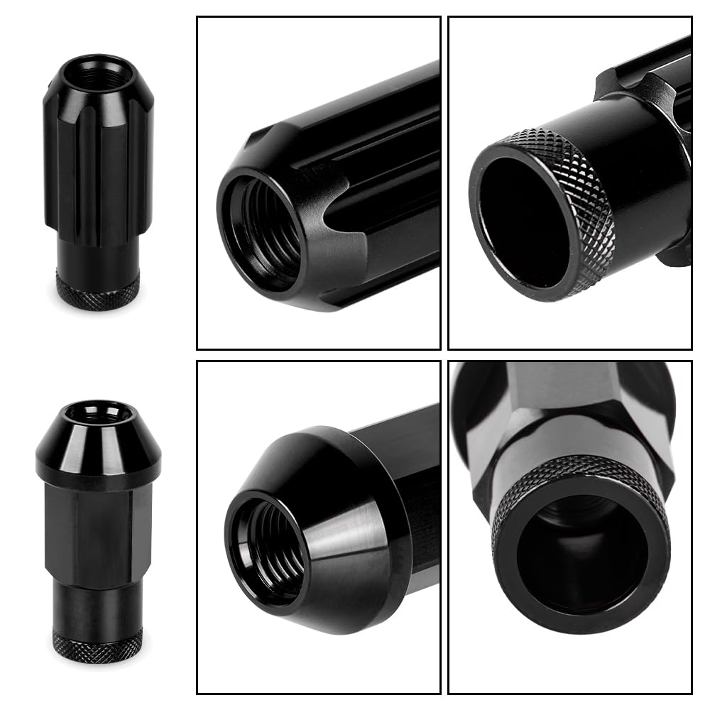 muge racing M12x1.5 Lug Nut 20 PCS, Wheel Lock Bulge Acorn Open End Lug Nut Set Compatible with Toyota, Honda, Ford, Chevrolet, Mitsubishi, Mazda, KIA, Hyundai, Buick, 1 Socket Included, Black