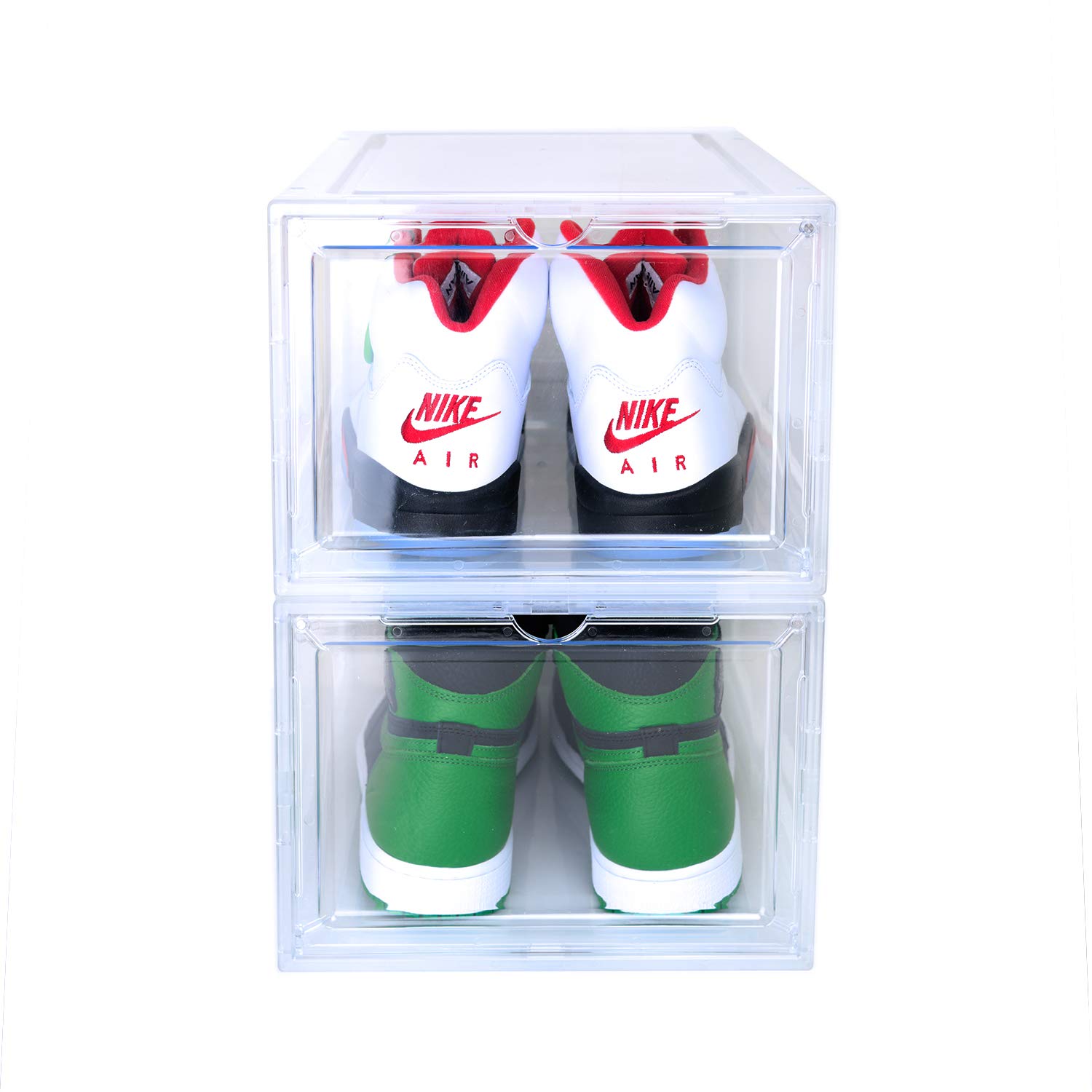 Premium Trophy Sneaker Showcase & Front Drop Lid Magnetic Shoe Storage Box NEW Updated Model 2021 (Clear, 2-Pack)