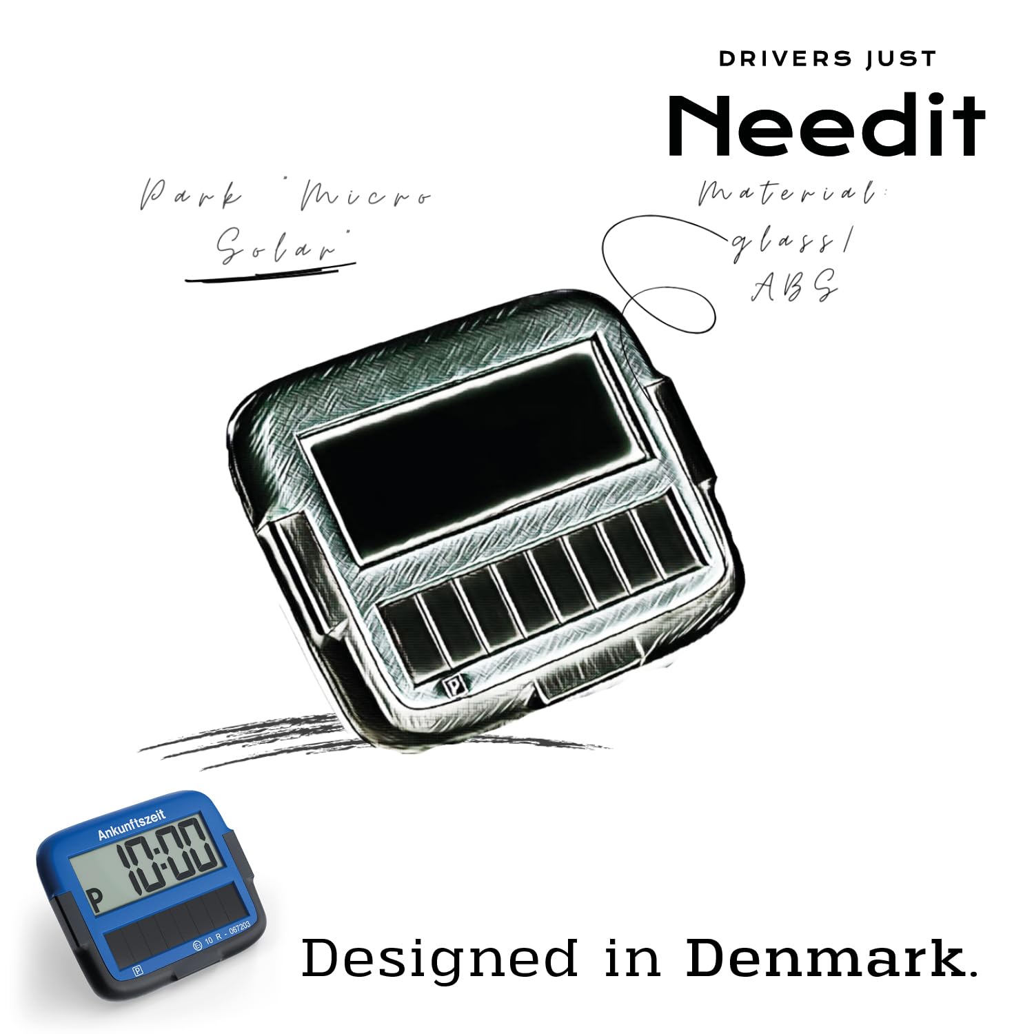Needit Park Micro Solar elektronische Parkscheibe [NEUES Modell 2025] I unendlich Energie, Null Batteriewechsel | einzige Parkscheibe in Deutschland mit integriertem wiederaufladbarem Akku | blau
