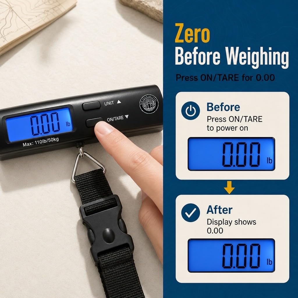 Gepäckwaage mit digitalem HD-LCD-Display, 50 kg Kapazität, Gewichtswaage für schweres Gepäck, digitale Gepäckwaage für kleine bis große Taschen, inklusive Batterie, Farbe: Schwarz