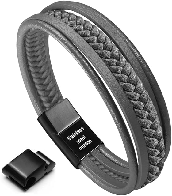 murtoo Bracelet for Man Cowhide Genuine Leather Women Unisex Cuff Wrap Bracelet Brown Black Multi-Layer Magnetic Clasp Rope Wristband