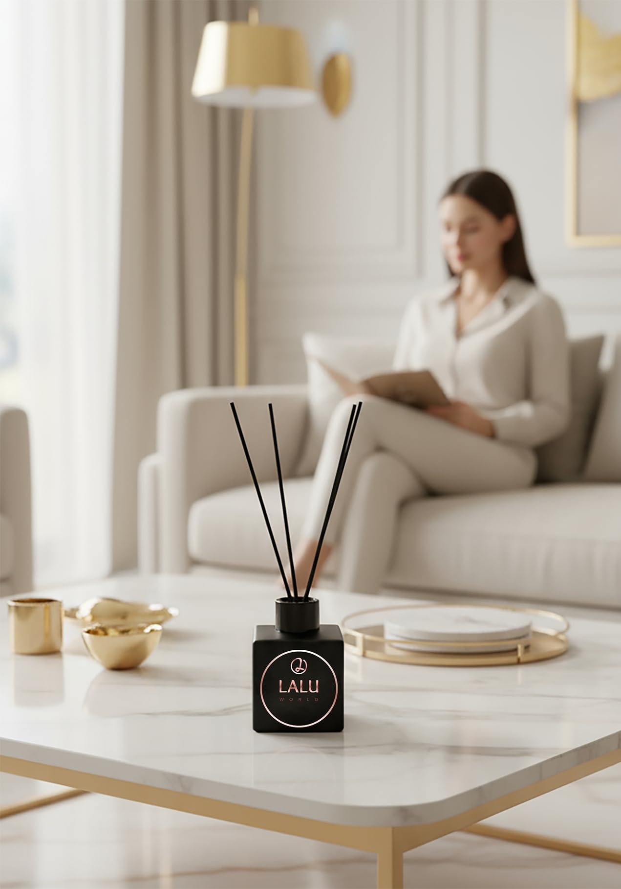 Dyfuzor zapachowy LALU WORLD 110ml z Patyczkami | Naturalne Olejki Eteryczne | Do Domu i Biura | Elegancka Butelka | Do 8 Tygodni Aromatu (Japanese Cherry)