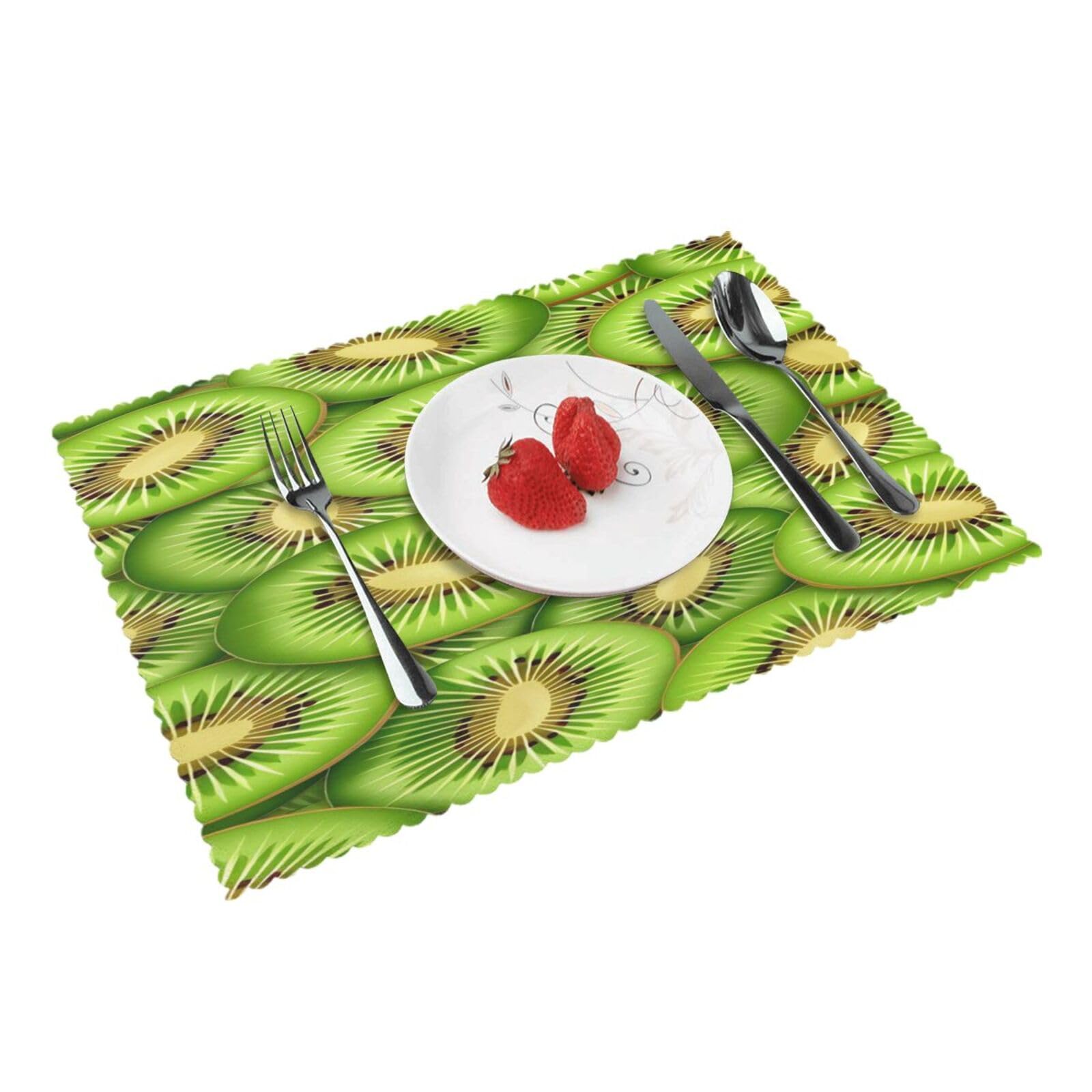 Kiwi Fruit Slice Pattern Placemats Set of 4 Print Table Mats Place Mats Table Decor for Kitchen Dining 12X18 in
