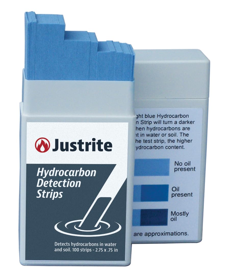 Justrite Hydrocarbon Test Strips for Oil and Water, 2.75" x 0.75" Instant Results, Pack of 100, Blue, 26486