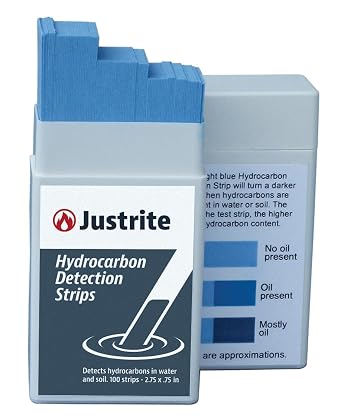 Justrite Hydrocarbon Test Strips for Oil and Water, 2.75" x 0.75" Instant Results, Pack of 100, Blue, 26486