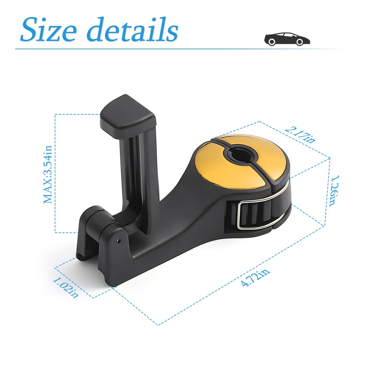 XYAJUANG 2-in-1 Car Seat Hooks 2 Pack - Hidden Headrest Hanger With Phone Holder, Silvery, 33 Lbs Capacity - View #12