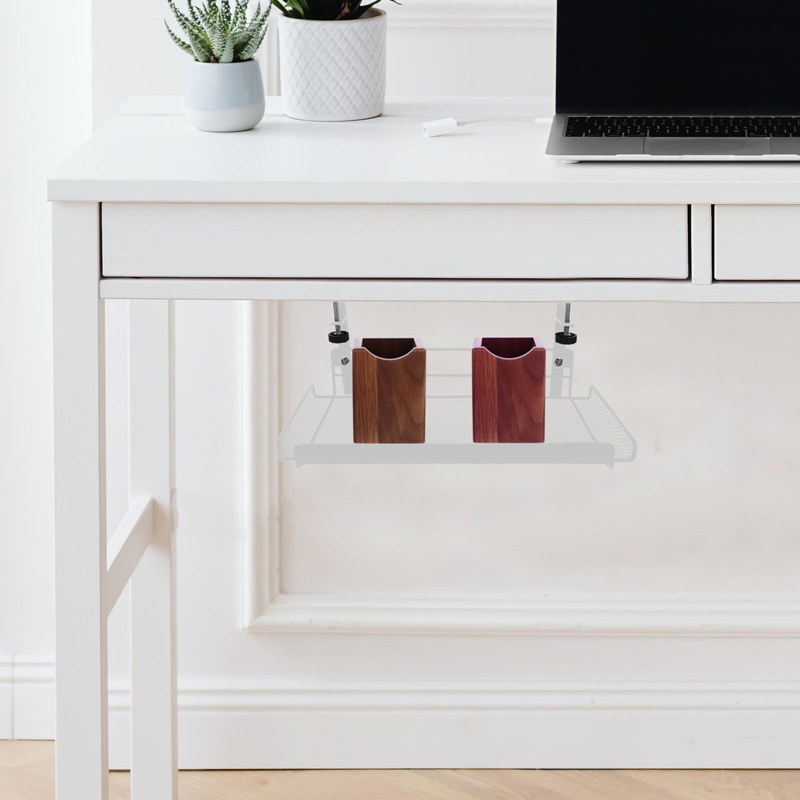 Organisateur de Rangement Sous Bureau Ajustable Blanc Corbeille Accroche-Rangement Robuste pour Documents Magazines et Accessoires Pratique pour Bureau et Maison