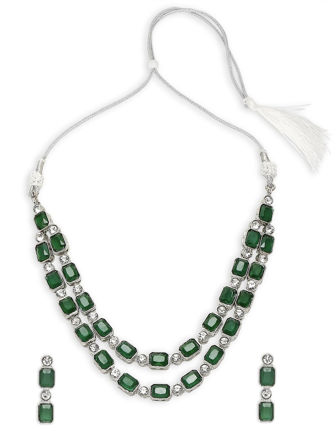 OOMPHJewllery Blue Crystal Multi Layer Choker Necklace Set - Party-Wear Look - For Women & Girls Stylish Latest