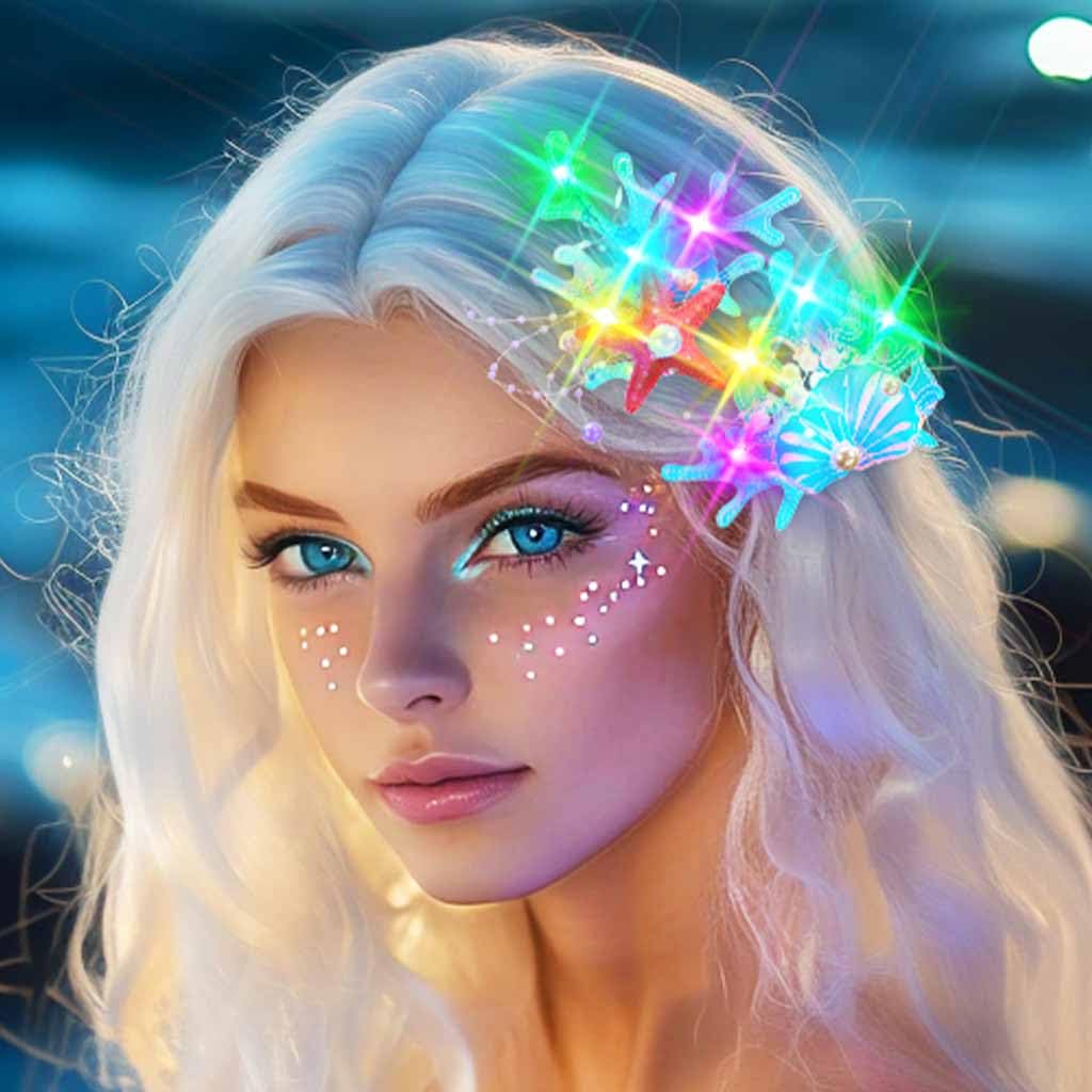 Graeen Light Up Hair Clips Mermaid Headpiece Starfish Hair Clip Rave for Women - Image 9