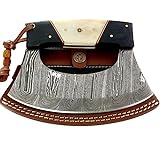Damascus Steel Alaska Rocker Ulu Knife - Fixed Blade knife for Chopping Boning Slicing Pizza Cutter with Leather Sheath. SM149