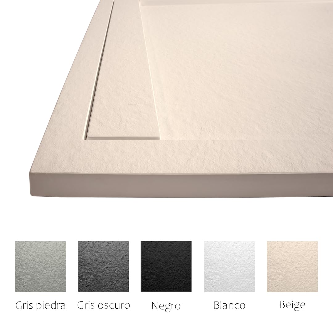 Plato de Ducha Antideslizante y Antibacteriano, Plato Ducha Resina Resistente a Agentes Químicos, Incluye Rejilla Desagüe Ducha y Válvula (Ral 1172 BEIGE, 70 x 170)