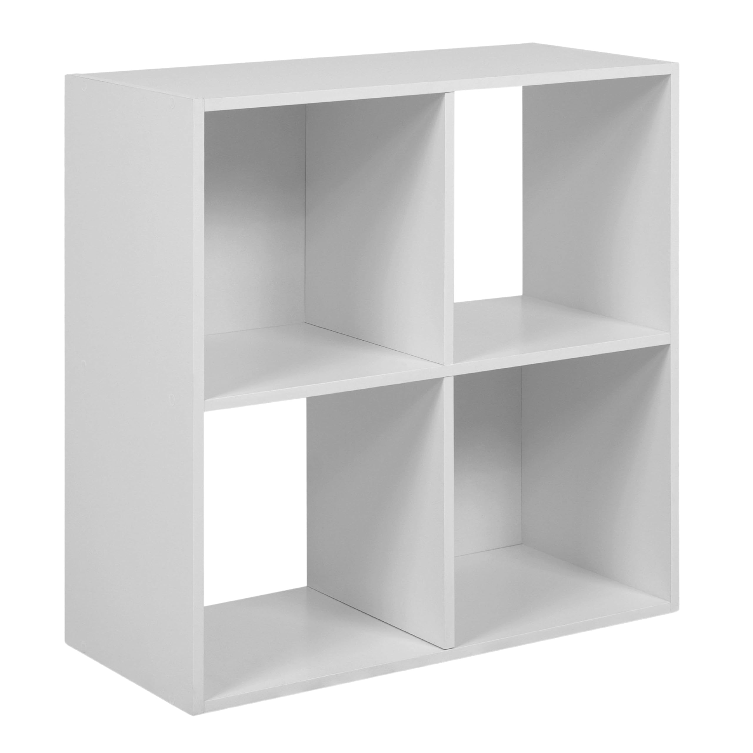 Miroytengo Estantería de Libros 4 Cubos Abril, Estantería de Pie 2 Cajones Tela Salón Blanco Mate y Gris 60x60x28 cm