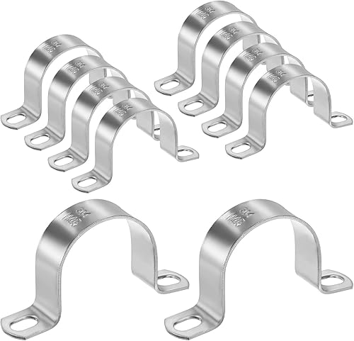 Paquete de 10 abrazaderas de conducto, correa rígida de tubo de acero inoxidable 304 de 1-34 pulgadas M45 U con 2 agujeros para