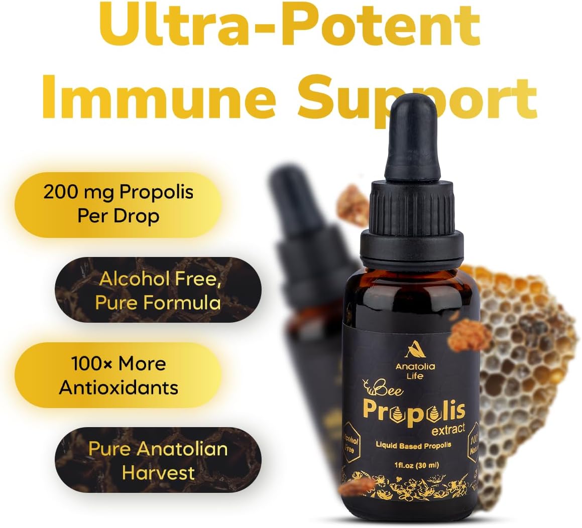 Natural Bee Propolis Extract, 30 mL, Advanced Liquid Tincture Immune System Booster and Seasonal Defense, Pure High Potency Herbal Supplement, Non-GMO and Alcohol Free (1 Pack) - Image 2
