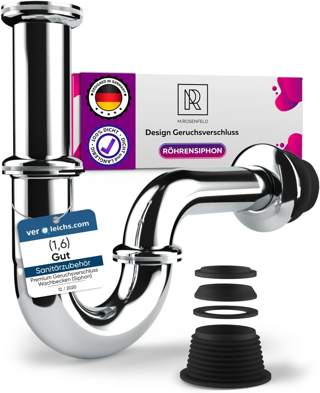 Siphon Für Waschbecken - Höhenverstellbarer Edelstahl Abfluss 3-12cm