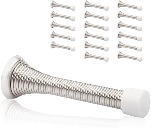 Miniatura 7 de Paquete de 6 topes de resorte para puerta, color blanco, 3-1/4 pulgadas, flexibles con puntas de parachoques de goma blanca