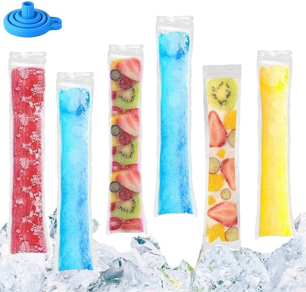Amazon 28.3x4.9cm アイスキャンディーバッグ 1 ファンネル付き、DIY ジップトップアイスポップポーチ、使い捨てアイス