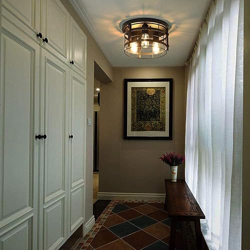 Miniatura 3 de Lámpara de techo industrial ahuecada, luces de techo semiempotradas, lámpara de techo circular de montaje semiempotrado, lámparas de techo negras