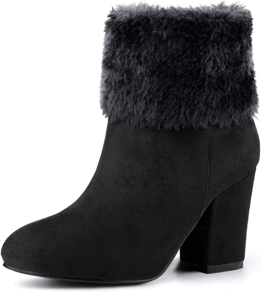 Allegra K Women's Christmas Faux Fur Chunky Heel Ankle Boots - Image 3