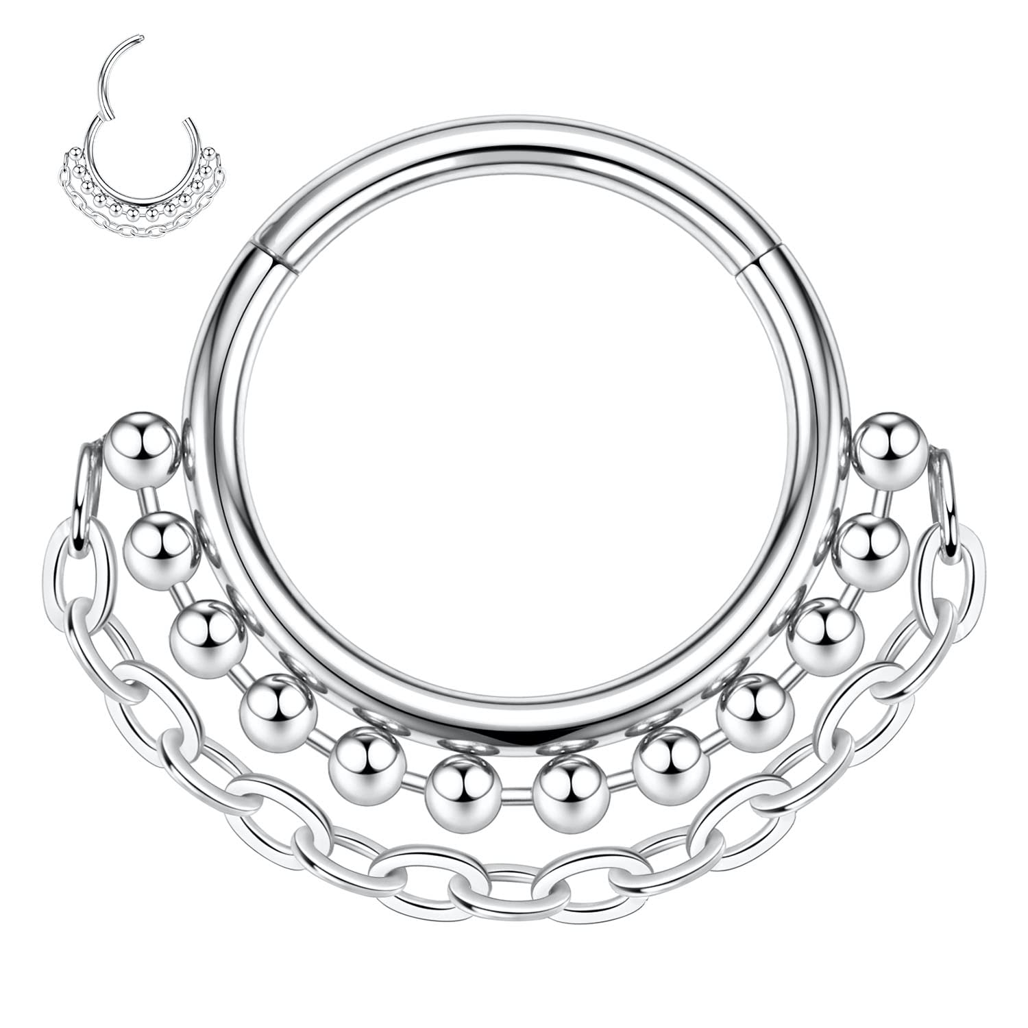 AROWRO 16G Stainless Steel Septum Clicker Daith Earrings Daith Rook Tragus Helix Cartilage Lobe Septum Piercing Jewelry Snake/Pyramid/Arrow/Star Design Hinged Segment Ring — view 18