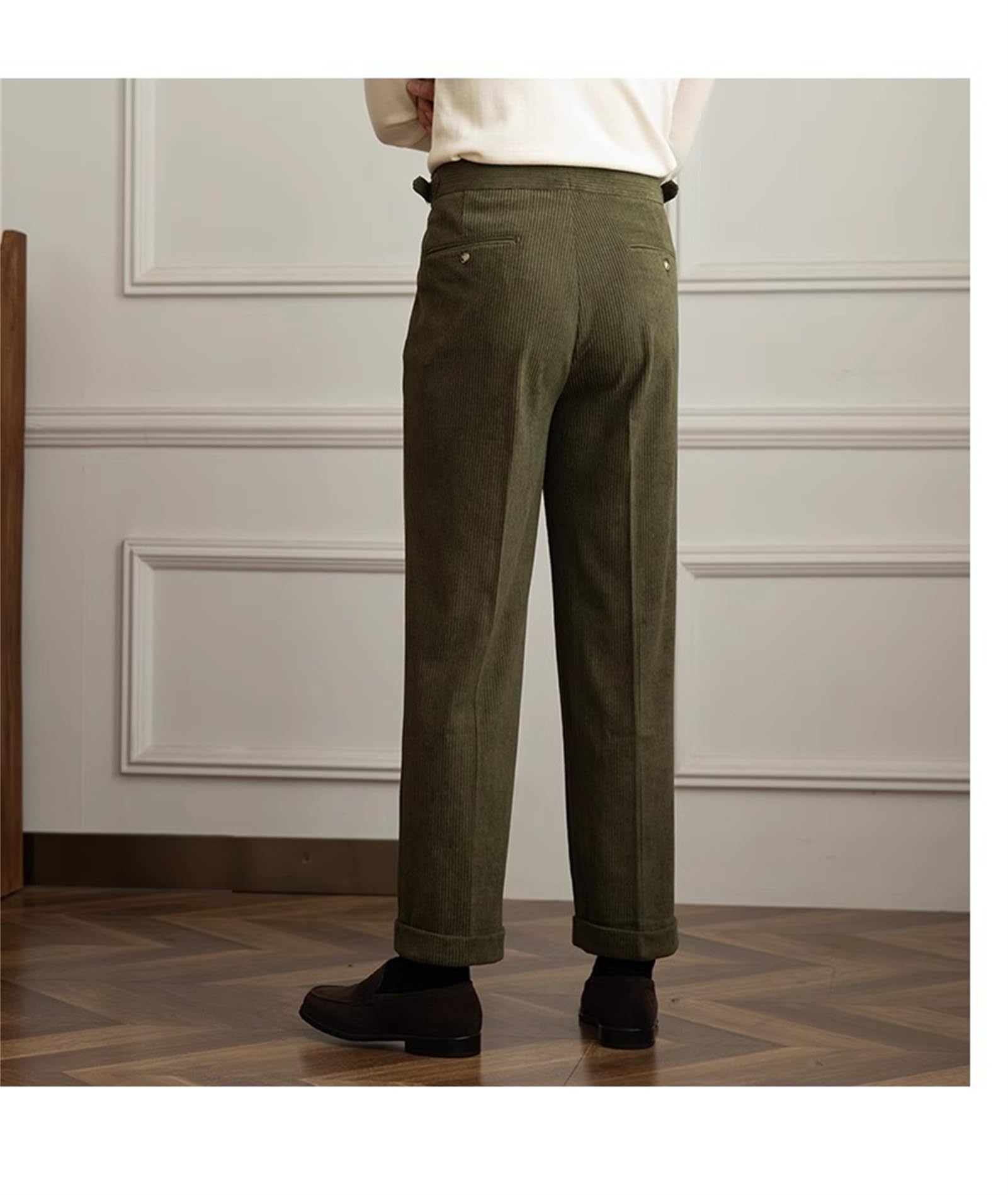 Pantaloni da uomo a vita alta in tweed, pantaloni vintage da uomo in tweed a spina di pesce pantaloni dritti a vita alta