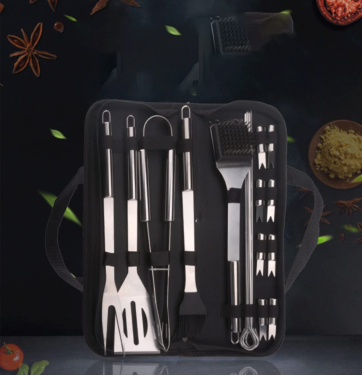 20 szt. Zestaw akcesoriów do grillowania, zestaw narzędzi do grillowania ze stali nierdzewnej, narzędzia do grillowania Świąteczne prezenty dla mężczyzn na Święto Dziękczynienia, przybory do biwakowa