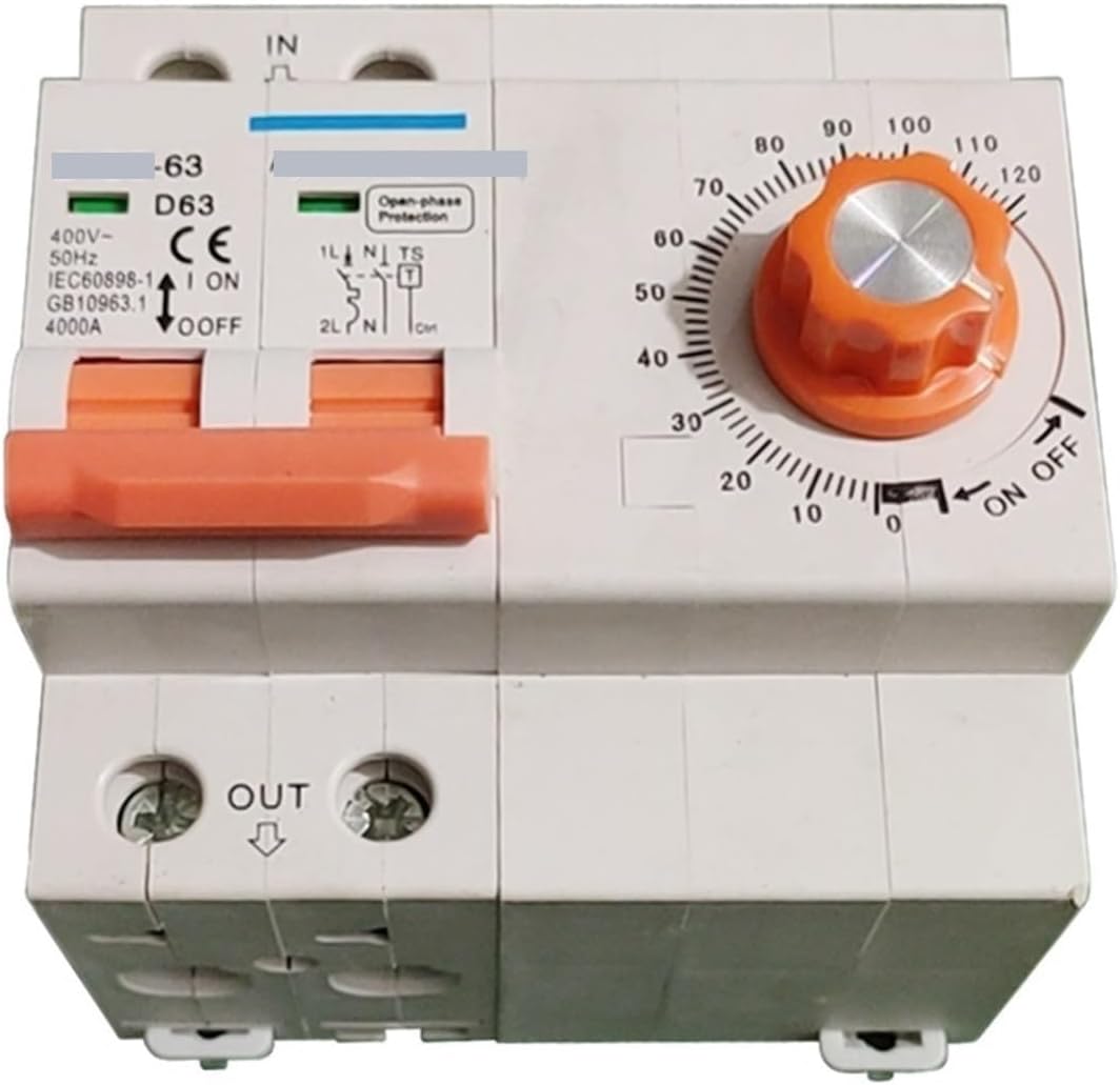 240V 220V 63A Mechanical/Electric Timer Switch with 2P Circuit Breaker, On/Off Time Setting Range: 1 Minute - 2 Hours, Unit (240V)