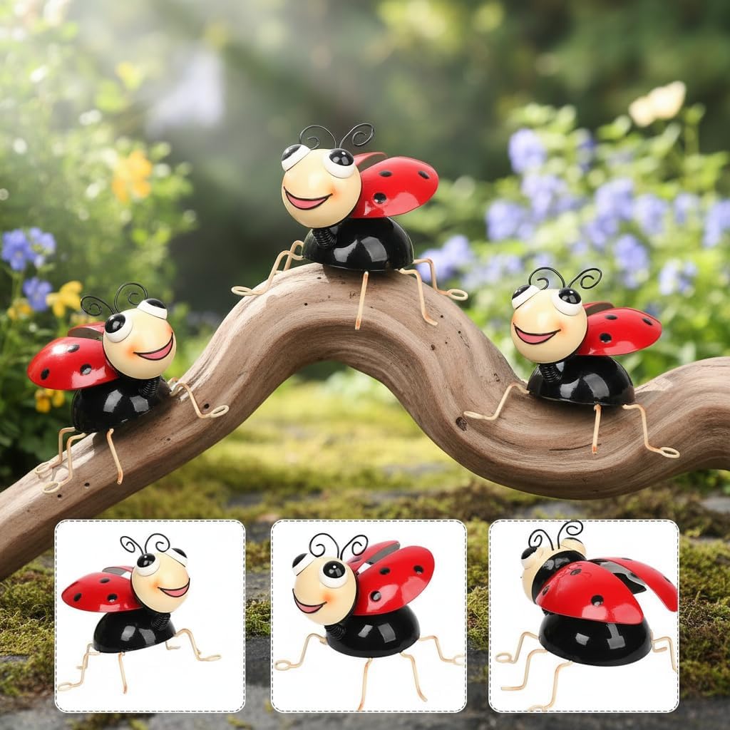 Cruis Cuka Metal Yard Art Garden Decor for Outside Cute Red Ladybugs Lawn Patio Ornaments Backyard Decorations Garden Gifts for Mom - Set of 4