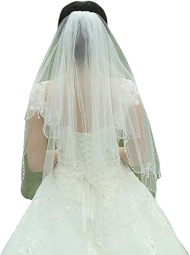 Women S Ivory Bridal Veil Rhinestone Beaded Edge Wedding Veil With Comb Ivory At Amazon Women S Clothing Store