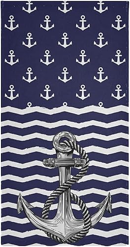 Miniatura 3 de Toalla de mano de baño de ancla, 2 piezas, toallas de mano absorbentes náuticas a rayas blancas, anclajes marinos, toalla facial suave y