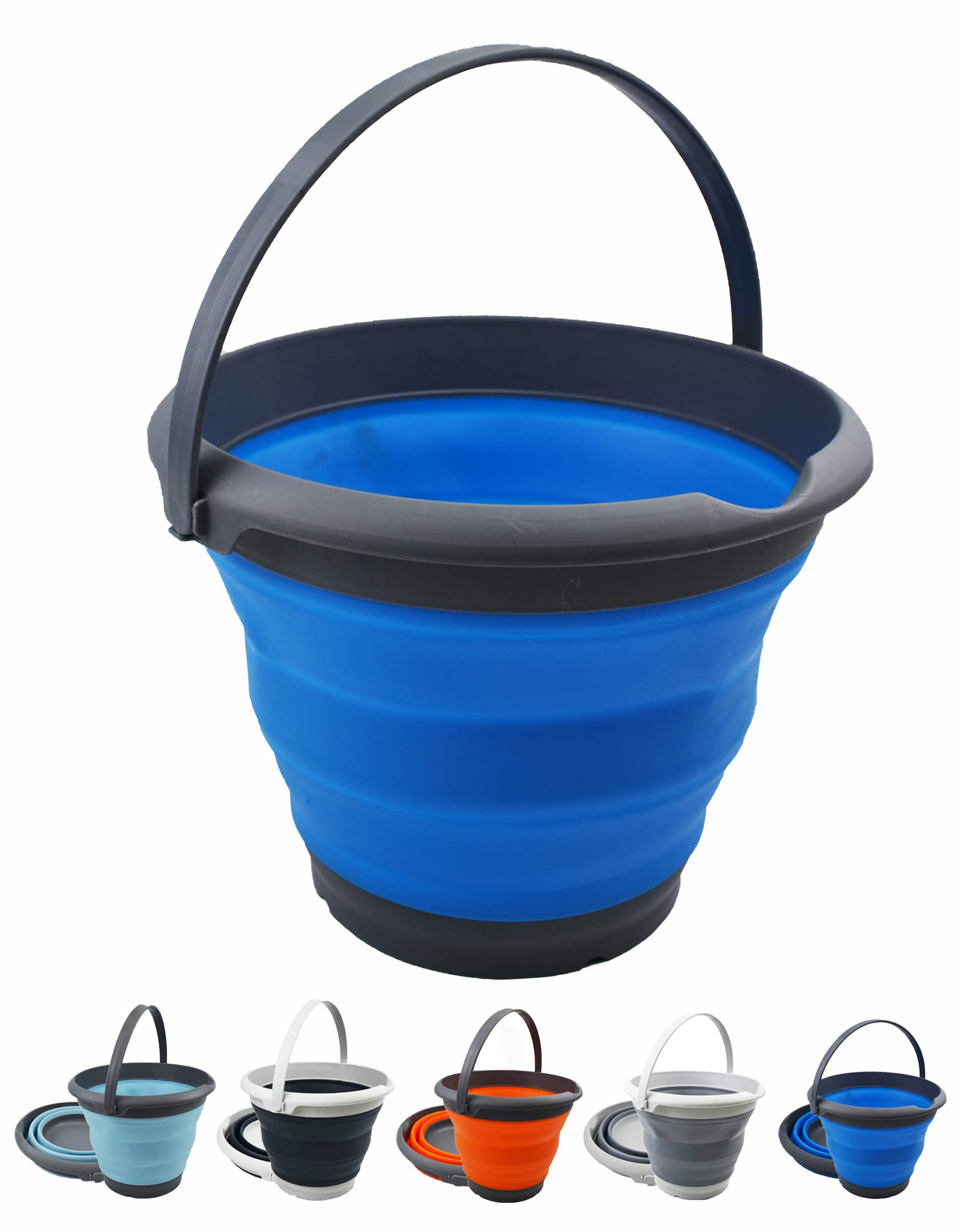 SAMMART 8.5L Collapsible Plastic Bucket - Foldable Round Tub - Portable Fishing Water Pail - Space Saving Outdoor Waterpot. Size 31cm Dia (Grey/Blue)