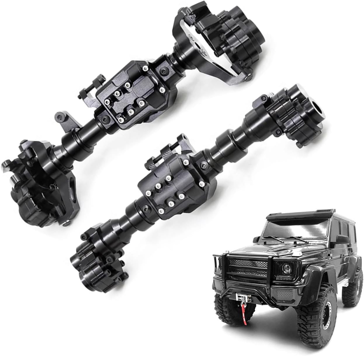 1/10 RC Crawler Car Aluminum Alloy Front and Rear Axle Housing Set Compatible with 1:10 Scale RC Crawler Car Traxxas TRX4 Defender Bronco Upgrades Part (Front and Rear Axle Set Black)