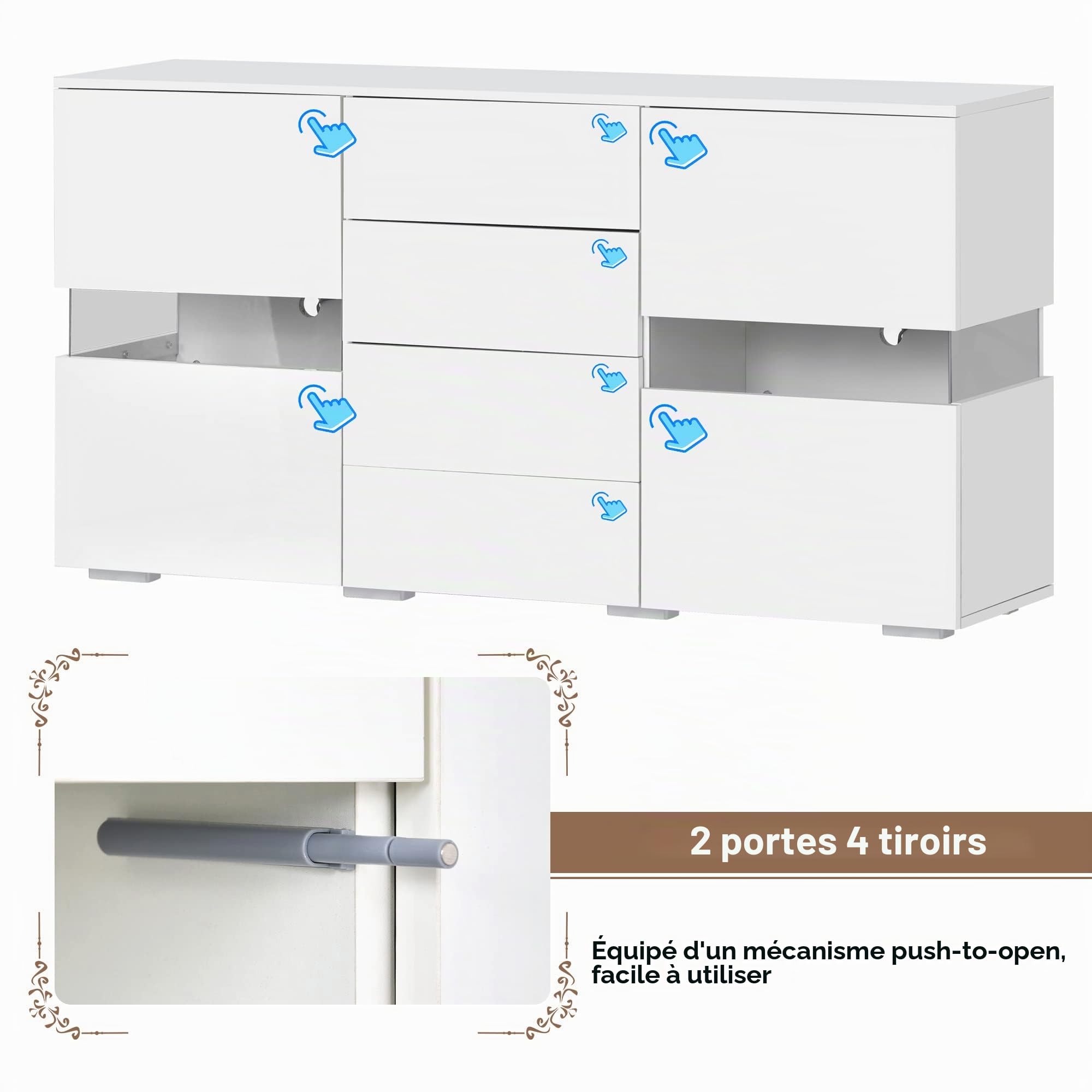 Merax Buffet avec Lampe LED - Meuble de Rangement - Meuble d'appoint avec Beaucoup d'espace de Rangement - Buffet Moderne avec tiroir et Portes - pour Salle à Manger, Salon, Cuisine, 140cm