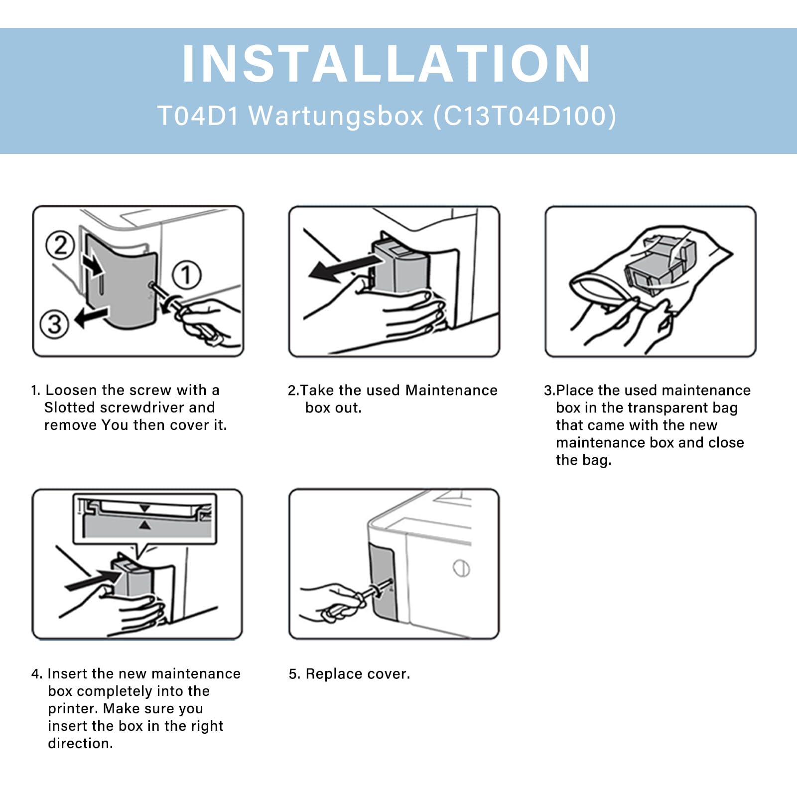 T04D1 - Caja de mantenimiento de tinta compatible con ET-15000 ET-4760 ET-3700 ET-3750 ET-3760 ET-3850 ET-4850 ET-3710 ET-5150 WF-2860 ET-3830 XP-5100 Impresora