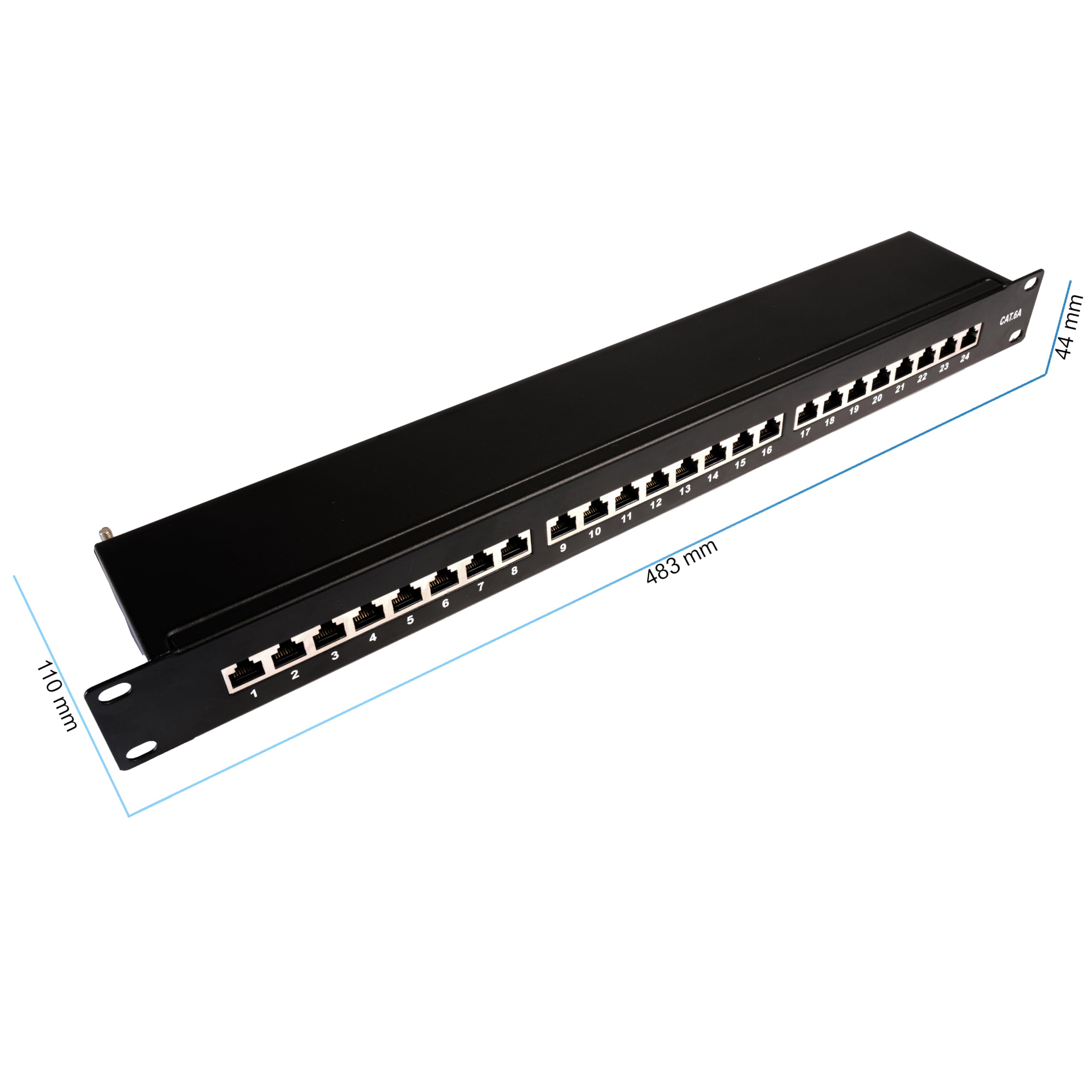 BIGtec Patchpanel 24 Port CAT6a 19 Zoll schwarz Patchfeld Verteilerfeld geschirmt 24x RJ45 Anschluß 19" Rackeinbau Servermontage Netzwerkschrank