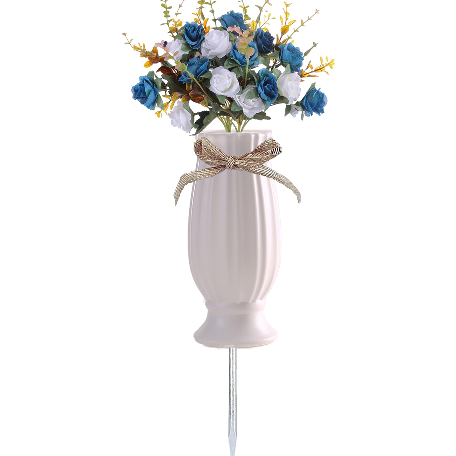 TFANUO Cemetery Vases with Spikes,Grave Vases for Cemetery with Metal Spikes and Drainage Holes,Cemetery Vases for Headstones Memorial Gifts (white)
